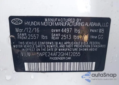 2016 Hyundai Sonata Se из США, поврежденный, VIN 5NPE24AF2GH412055